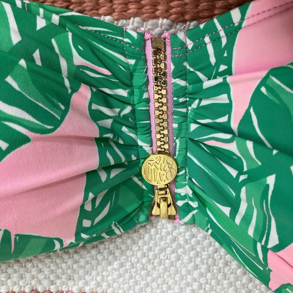Lilly Pulitzer Genya Bandeau Bikini Set Top Size 14 & Bottom Size 12 Green Pink - Picture 2 of 8